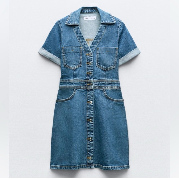 Zara mid blue mini denim dress - Picture 3 of 8